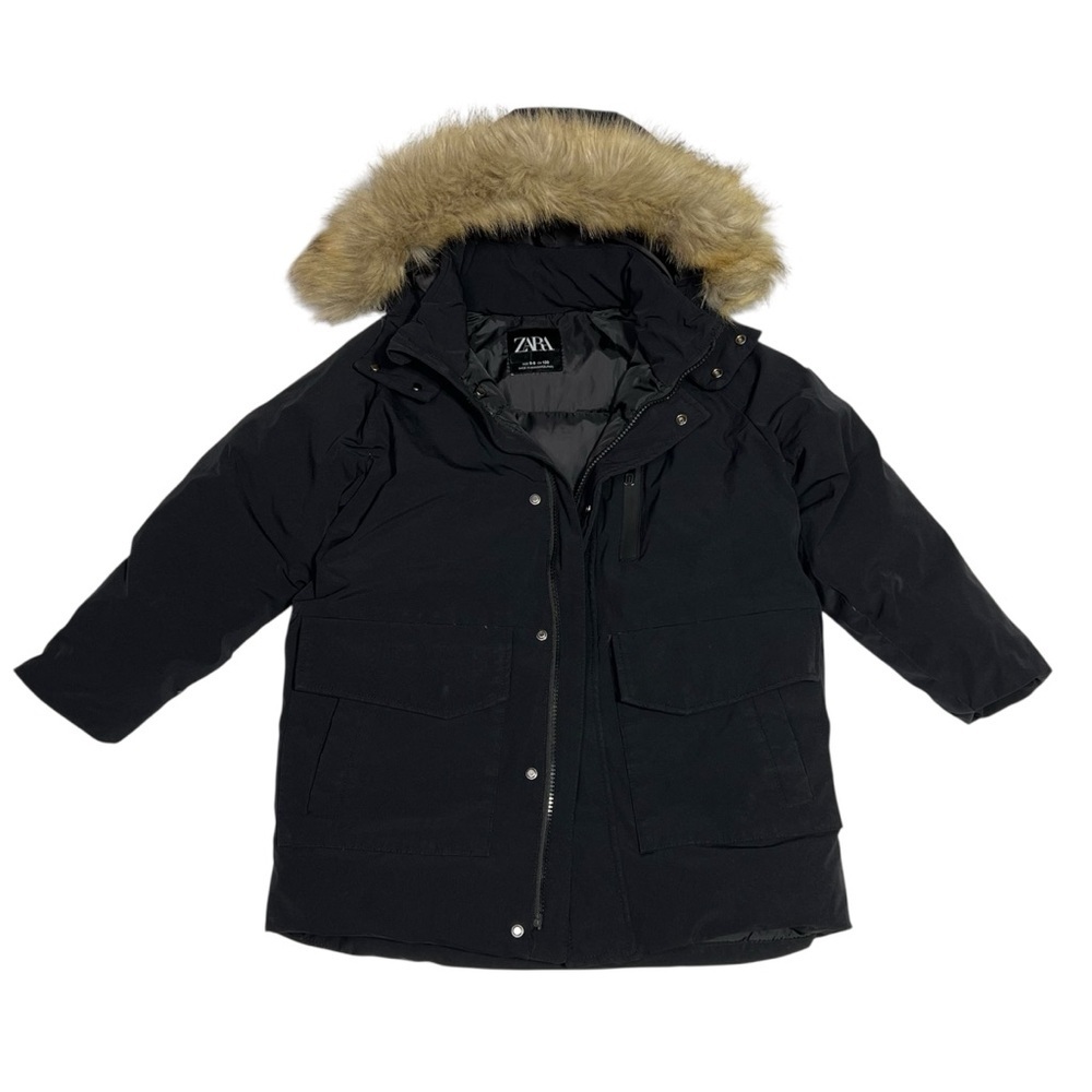 Zara Black Kids Down Puffer Jacket‎ with Fur Hood